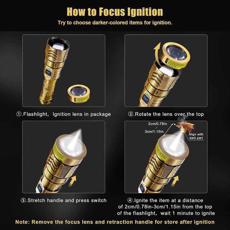 SkyFire LED Flashlights High Lumens with Ignition Lens,3000lm Super Bright Rechargeable Flashlight, Zoomable,Four Modes,Waterproof Tactical Flash Light for Camping Essentials,Outdoor and Home,Gift - Image 2